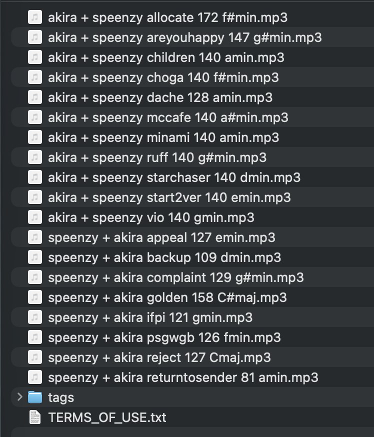 The Virality kit folder, showing 19 labelled loop files